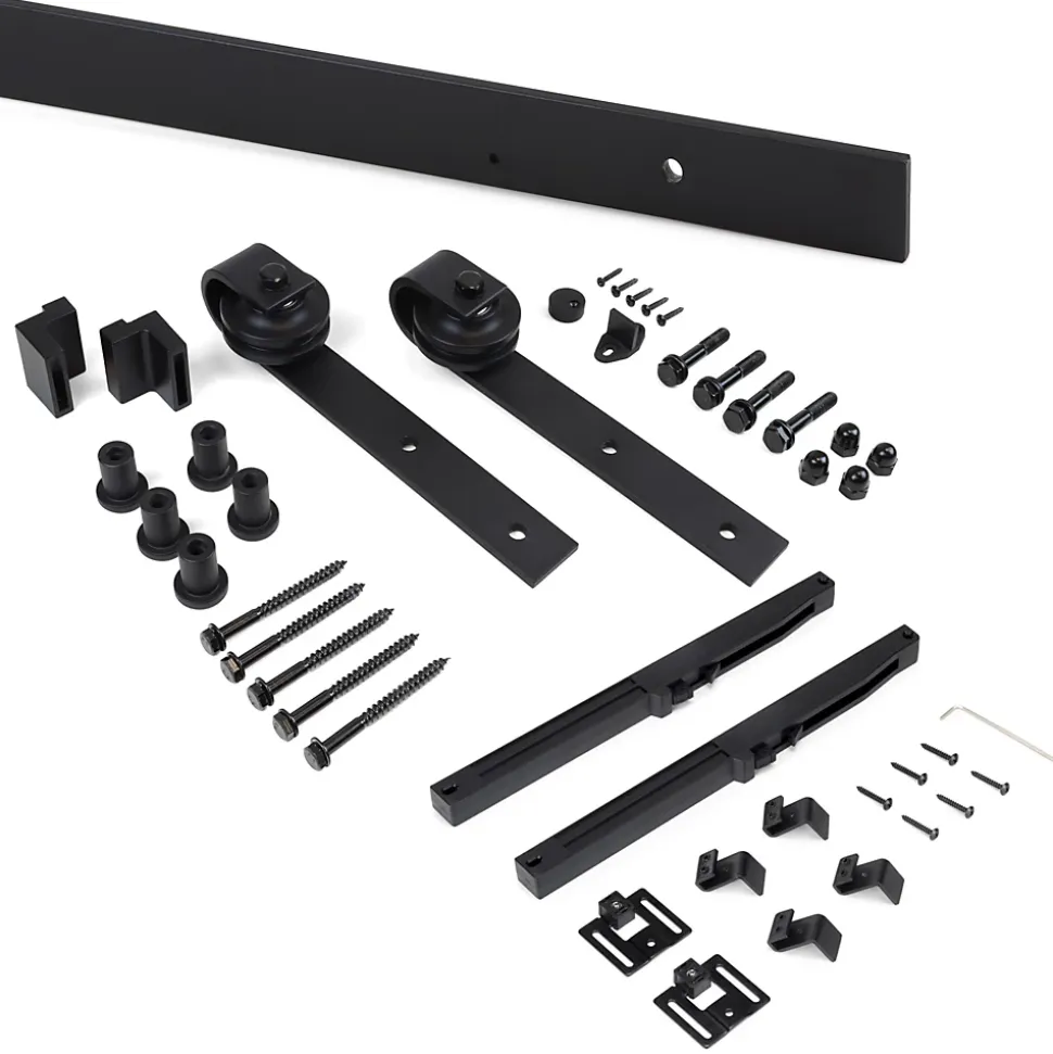 Emuca Kit de quincaillerie pour porte coulissante suspendue Barn en bois, avec fermeture souple, panneaux non inclus, Acier et