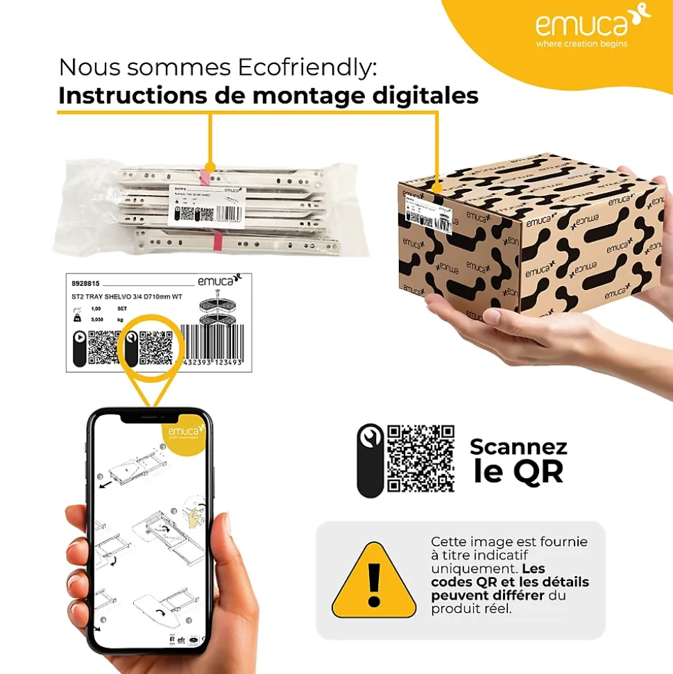 Emuca Kit de quincaillerie pour porte coulissante suspendue Barn en bois, avec fermeture souple, panneaux non inclus, Acier et