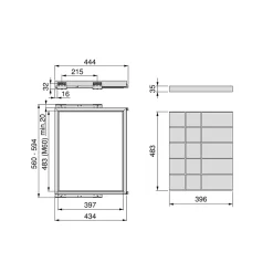 Emuca Kit de rangement avec cadre de coulissage soft-close pour armoire, réglable, module 600mm, Gris pierre