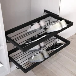 Emuca Kit de rangement de chaussures en métal et cadre coulissant à fermeture souple pour armoire, réglable, module 600mm, Noir
