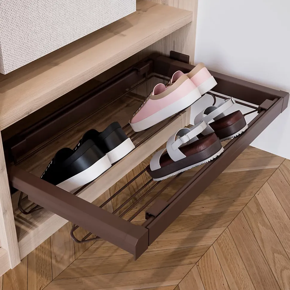Emuca Kit de rangement de chaussures en métal et cadre de roulement pour armoires Moka, fermeture souple, réglable, module de