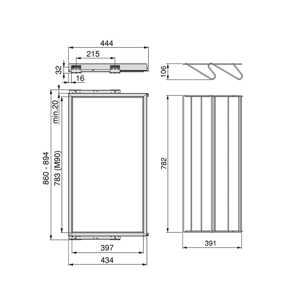 Emuca Kit de rangement de chaussures en métal et cadre avec coulisses à fermeture souple pour armoire, réglable, module 900mm,