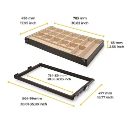 Emuca Kit de tiroir à bijoux et cadre de coulissage pour armoires Moka, fermeture souple, réglable, module de 900mm, Acier et