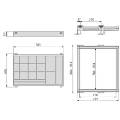 Emuca Kit de tiroir à bijoux et cadre de coulissage pour armoires Moka, fermeture souple, réglable, module de 900mm, Acier et