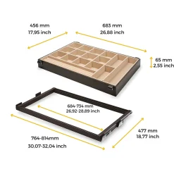 Emuca Kit de tiroir à bijoux et cadre de coulissage pour armoires Moka, fermeture souple, réglable, module de 800mm, Acier et
