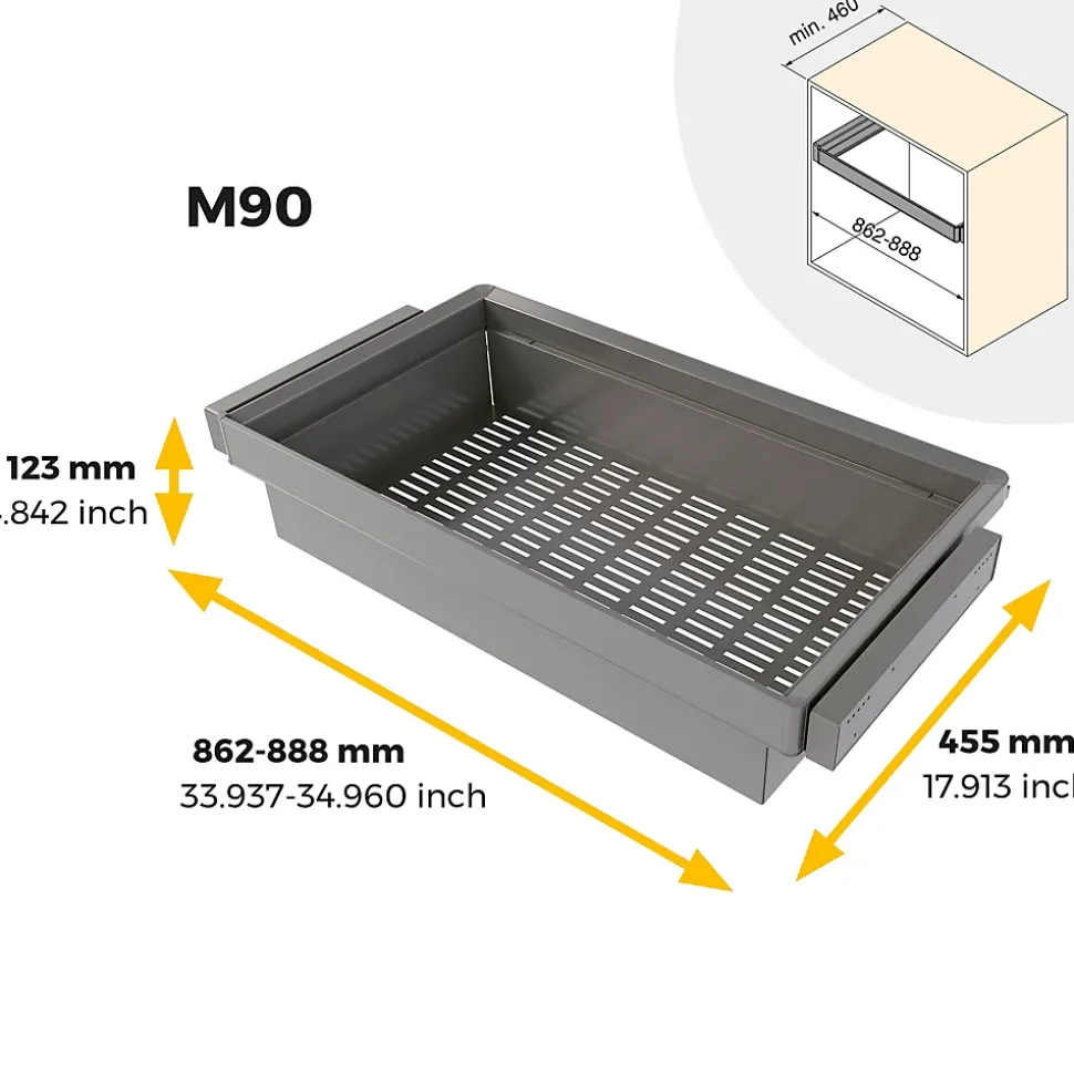 Emuca Kit panier métallique et rack ajustable Quartz pour armoires, glissières extension totale et à fermeture douce, Module 90cm,