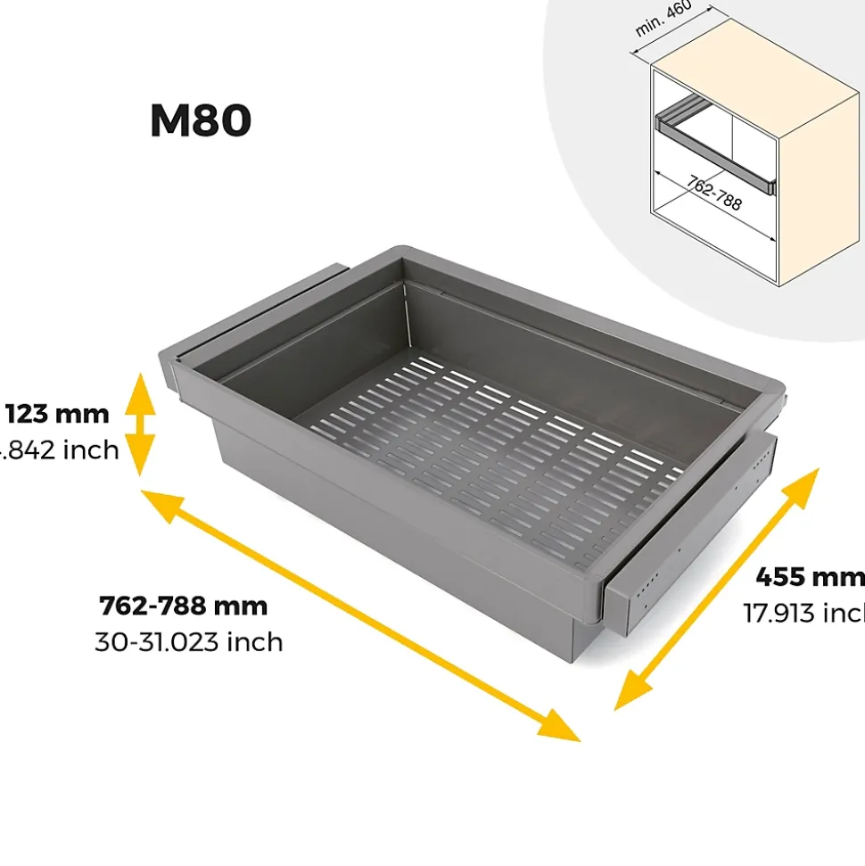 Emuca Kit panier métallique et rack ajustable Quartz pour armoires, glissières extension totale et à fermeture douce, Module 80cm,