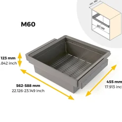 Emuca Kit panier métallique et rack ajustable Quartz pour armoires, glissières extension totale et à fermeture douce, Module 60cm,