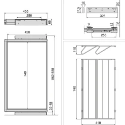 Emuca Kit tiroir à chaussures et rack ajustable Quartz pour armoires, glissières extension totale et à fermeture douce, Module