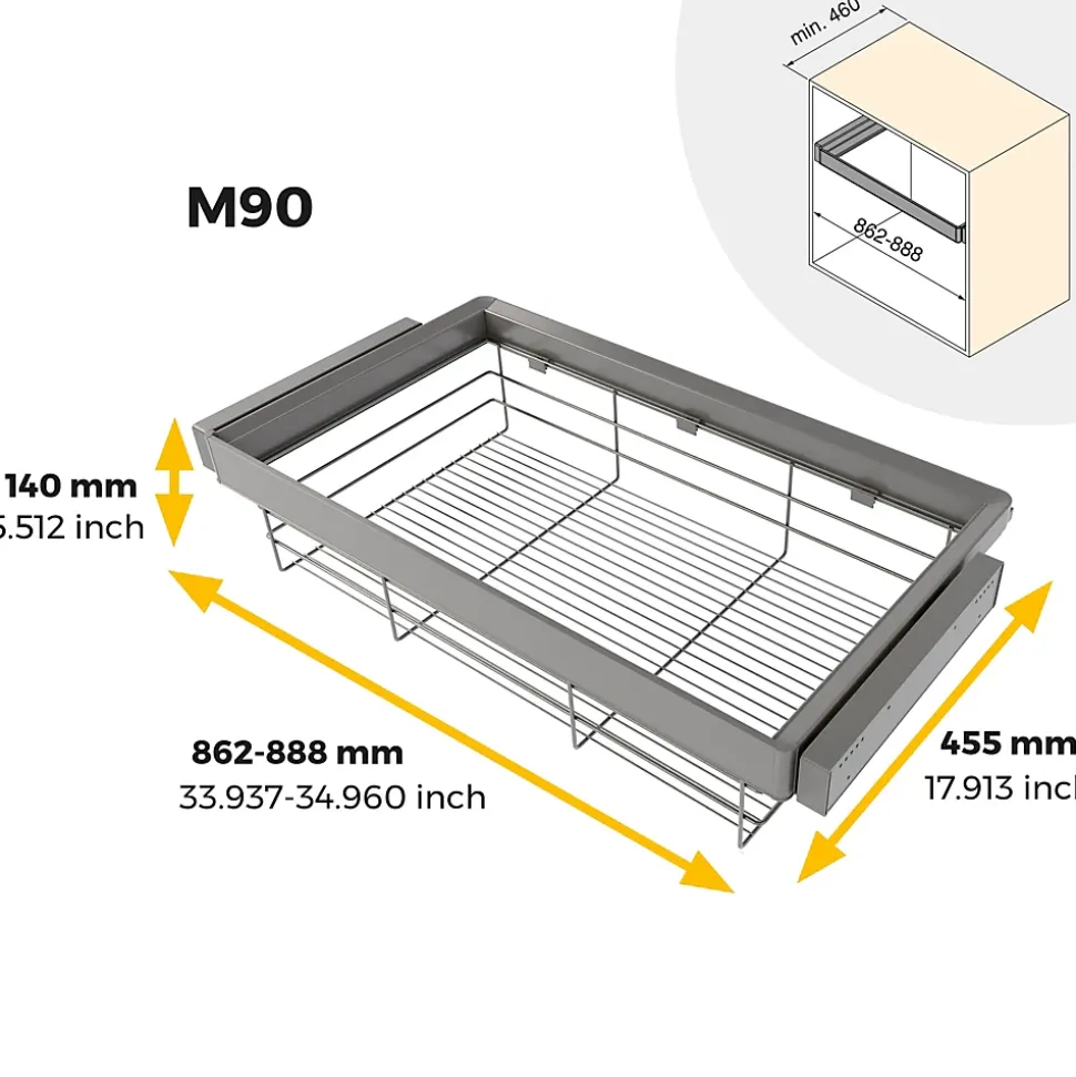 Emuca Kit tiroir en fil métallique et rack ajustable Quartz pour armoires, glissières extension totale et à fermeture douce,