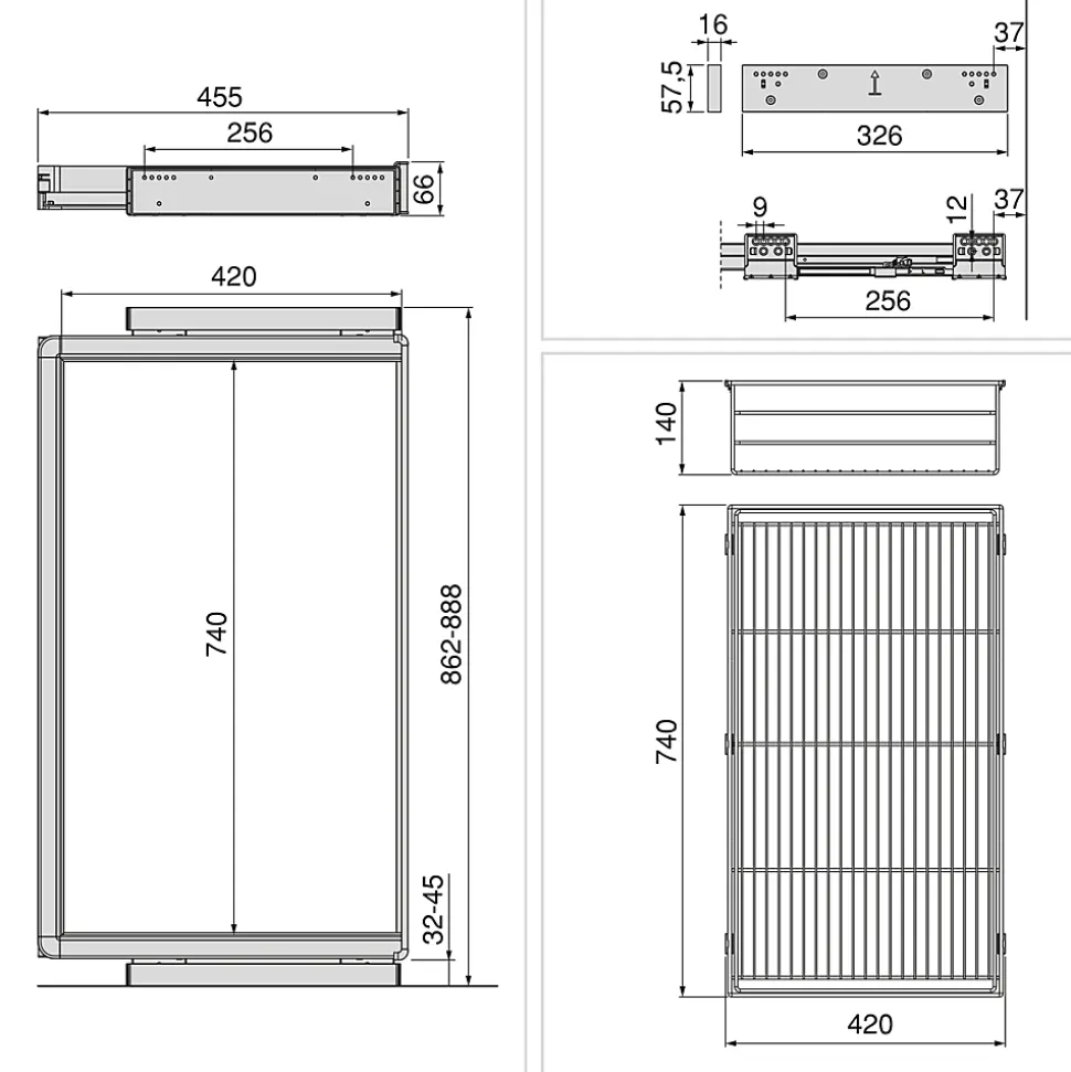 Emuca Kit tiroir en fil métallique et rack ajustable Quartz pour armoires, glissières extension totale et à fermeture douce,