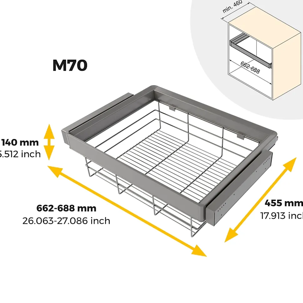 Emuca Kit tiroir en fil métallique et rack ajustable Quartz pour armoires, glissières extension totale et à fermeture douce,
