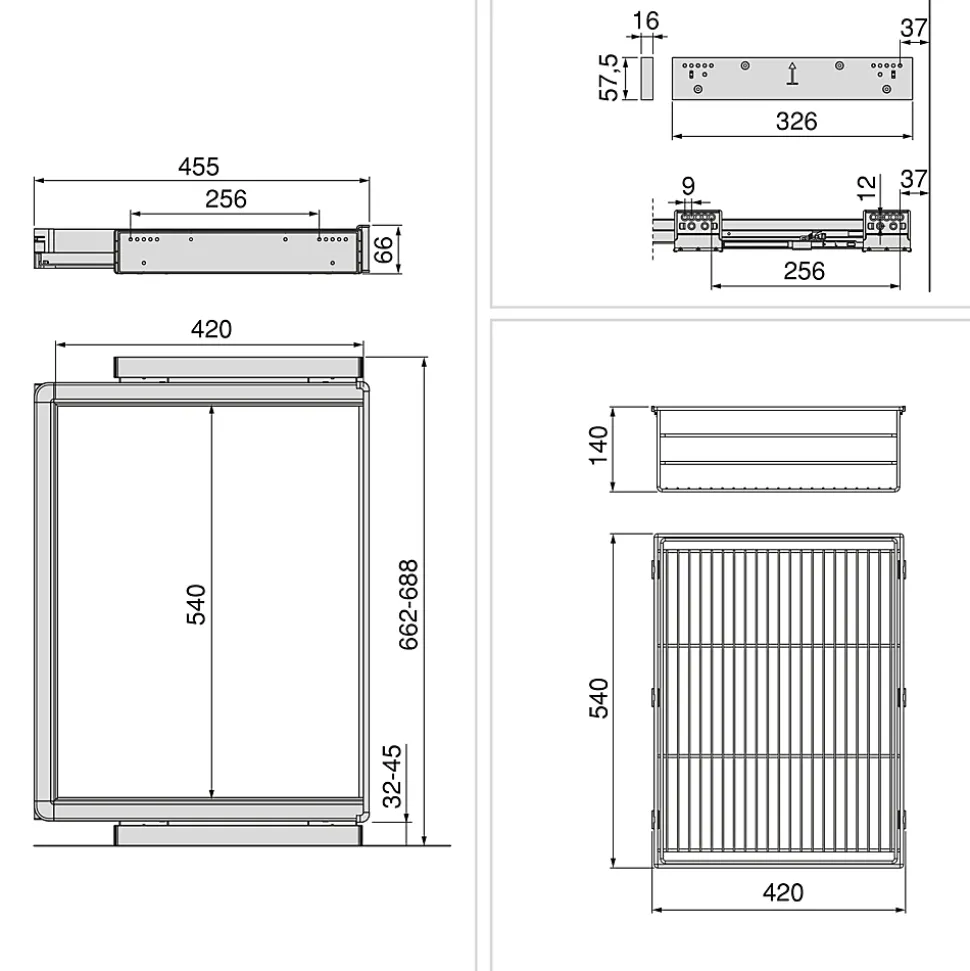 Emuca Kit tiroir en fil métallique et rack ajustable Quartz pour armoires, glissières extension totale et à fermeture douce,