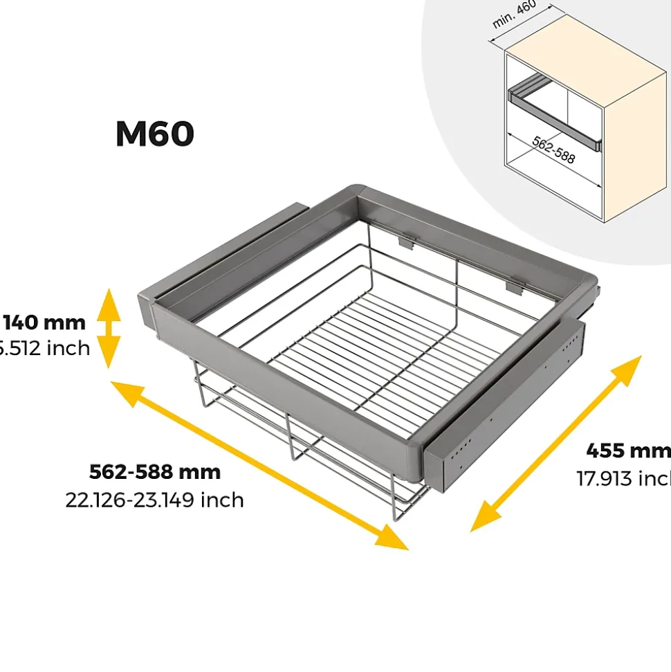 Emuca Kit tiroir en fil métallique et rack ajustable Quartz pour armoires, glissières extension totale et à fermeture douce,