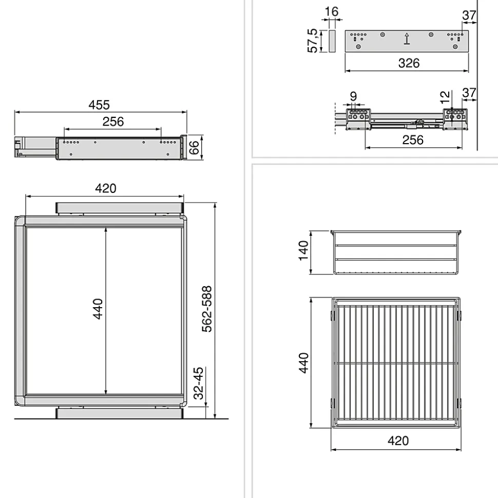 Emuca Kit tiroir en fil métallique et rack ajustable Quartz pour armoires, glissières extension totale et à fermeture douce,