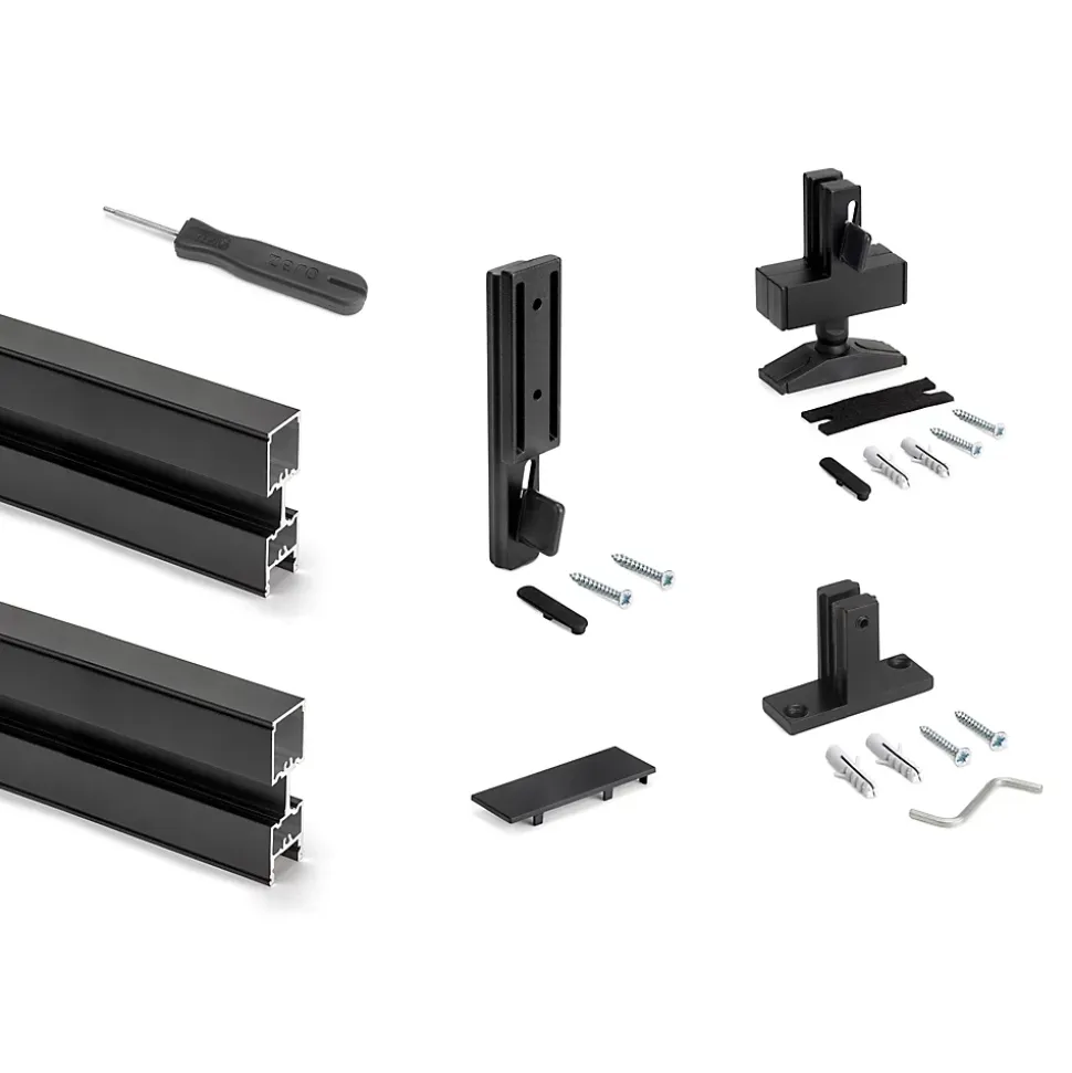 Emuca Lot de 2 cadres Zero avec quincaillerie et profilés pour montage au sol et au mur avec niveleur rectangulaire, Aluminium et