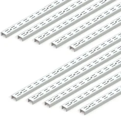 Emuca Lot de 10 profilés de montage mural Jagmet à double rainure avec un pas de 32mm, longueur 951mm, Acier, Peint en blanc