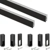 Emuca Lot de 2 rails de penderie Luxe de 1,15 m de long avec supports, Aluminium et Plastique, Peint en noir texturé