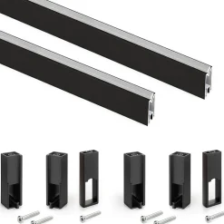 Emuca Lot de 2 rails de penderie Luxe de 1,15 m de long avec supports, Aluminium et Plastique, Peint en noir texturé