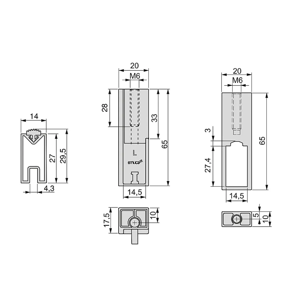 Emuca Lot de 2 rails de penderie Luxe de 1,15 m de long avec supports, Aluminium et Plastique, Peint en noir texturé