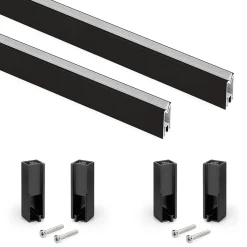 Emuca Lot de 2 rails de penderie Luxe de 0,75 m de long avec supports, Aluminium et Plastique, Peint en noir texturé