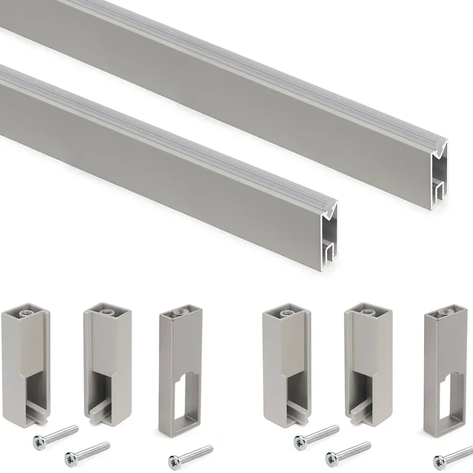 Emuca Lot de 2 rails de penderie Luxe de 1,15 m de long avec supports, Aluminium et Plastique, Peint gris pierre