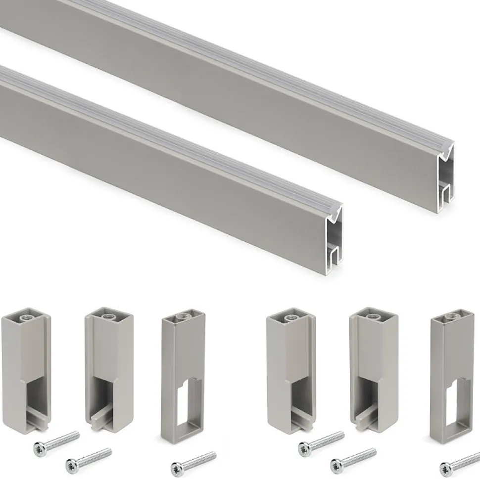 Emuca Lot de 2 rails de penderie Luxe de 1,15 m de long avec supports, Aluminium et Plastique, Peint gris pierre