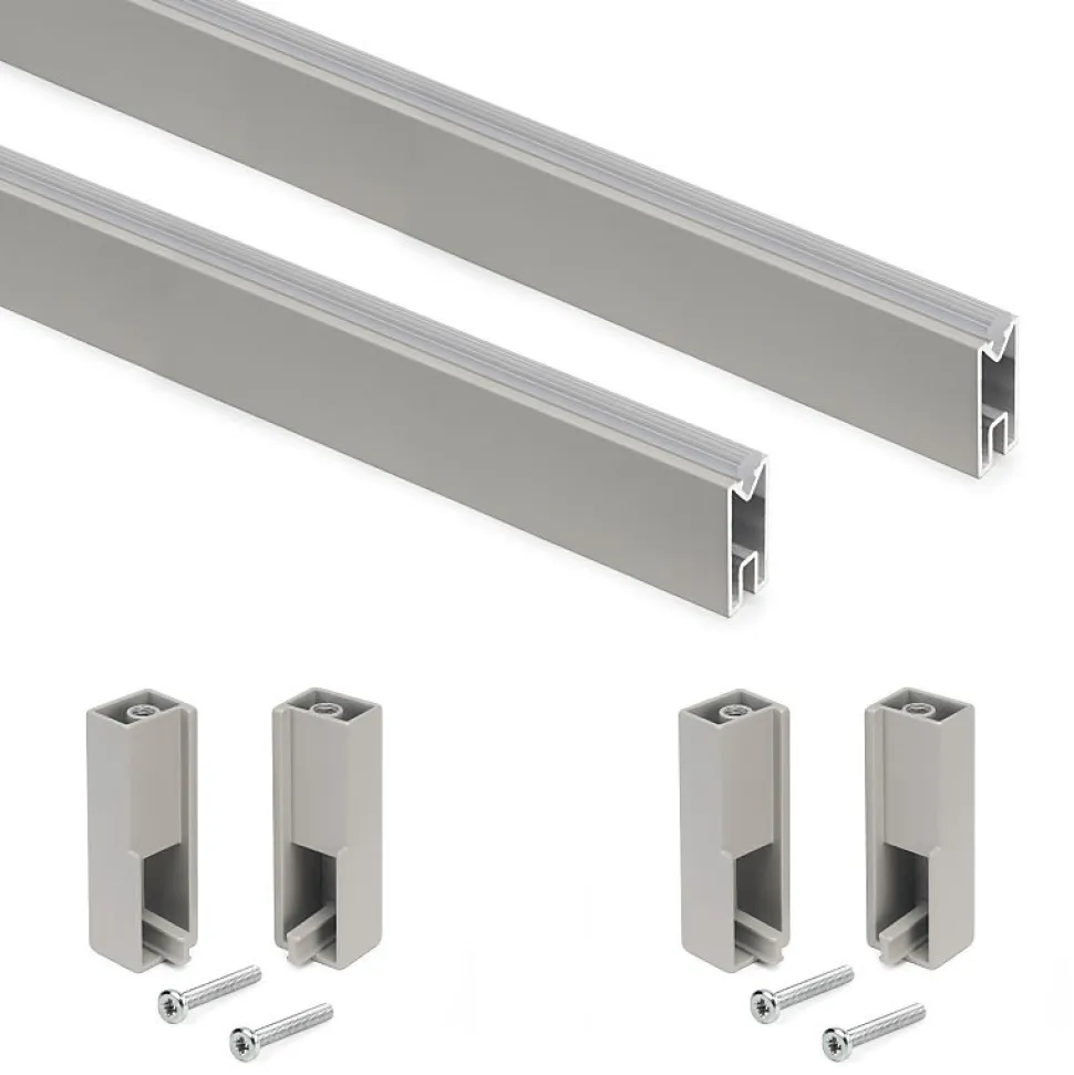 Emuca Lot de 2 rails de penderie Luxe de 0,75 m de long avec supports, Aluminium et Plastique, Peint gris pierre