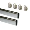 Emuca Lot de 2 rails ovales pour armoires 30x15mm longueur 0.95m avec supports, Acier et Zamak, Chromé