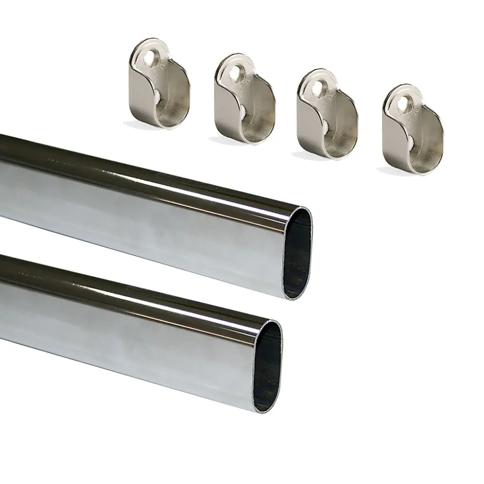 Emuca Lot de 2 rails ovales pour armoires 30x15mm longueur 0.95m avec supports, Acier et Zamak, Chromé