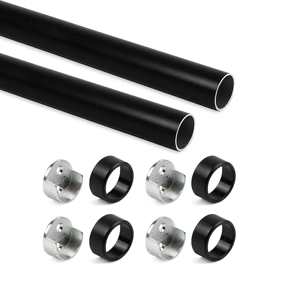 Emuca Lot de 2 rails ronds pour armoires D.28mm longueur 0.75m avec supports, Aluminium et Zamak, Peint en noir