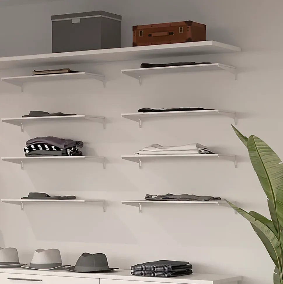 Emuca Lot de 4 étagères avec consoles et plaques de fixation murale Jagmet, longueur 230mm, Acier, Peint en blanc