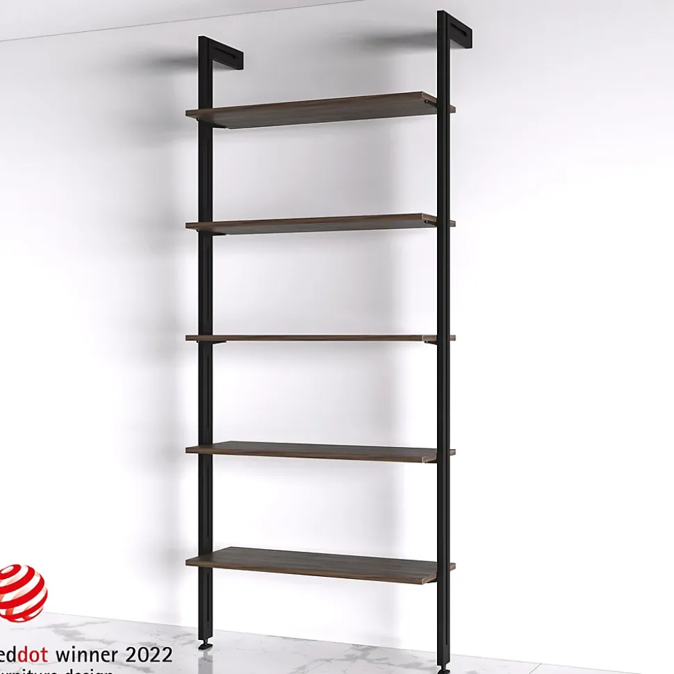 Emuca Lot de consoles pour 5 étagères en bois pour structure Zero, planches non incluses, Zamak, Peint en noir texturé
