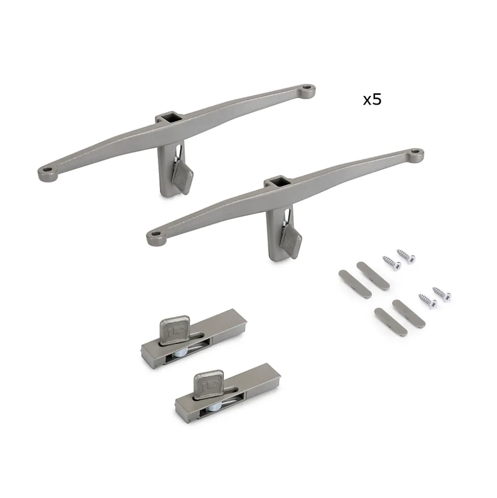 Emuca Lot de consoles pour 5 étagères en bois pour la structure Zero, planches non incluses, Zamak, Peint gris pierre