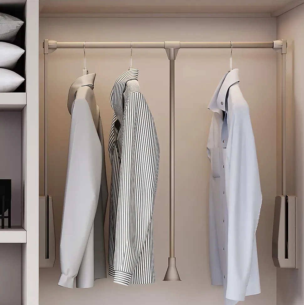 Emuca Penderie rabattable pour armoire Hang, 450 - 600, Peint gris pierre, Acier et Plastique.