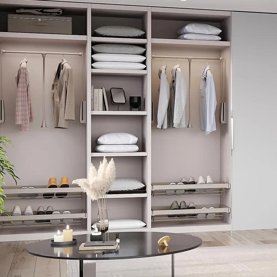 Emuca Penderie rabattable pour armoire Hang, 450 - 600, Peint gris pierre, Acier et Plastique.