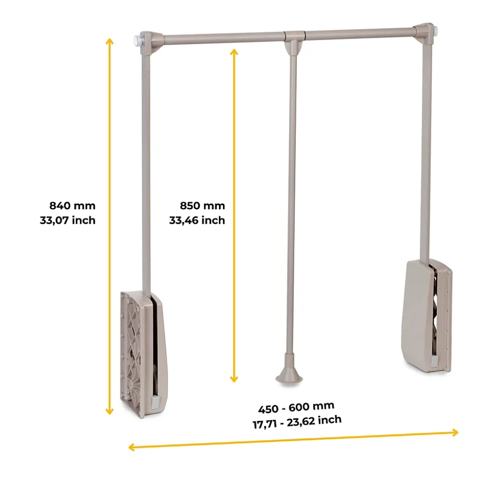 Emuca Penderie rabattable pour armoire Hang, 450 - 600, Peint gris pierre, Acier et Plastique.