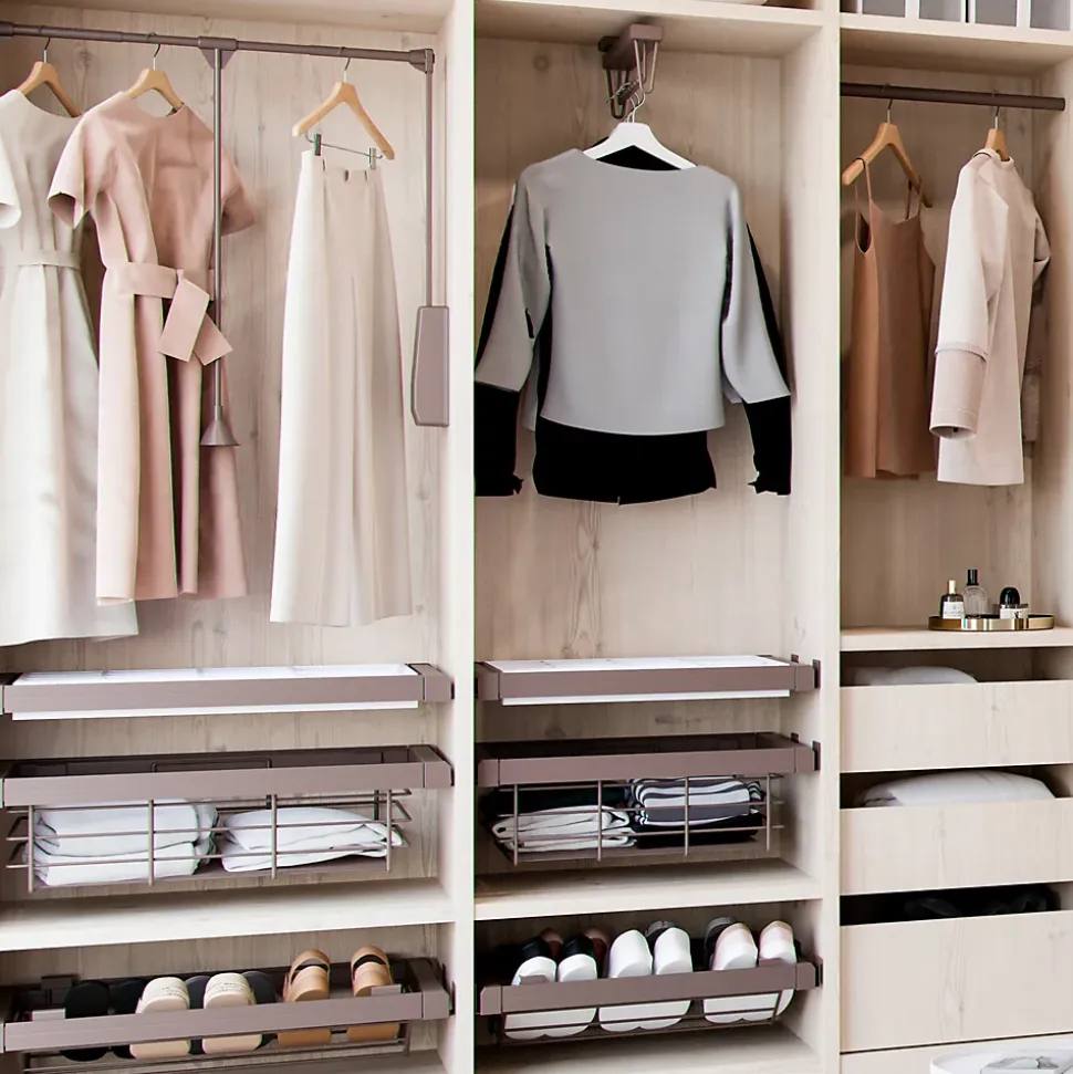 Emuca Penderie rabattable pour armoire Hang, 600 - 830, Peint en moka, Acier et Plastique.