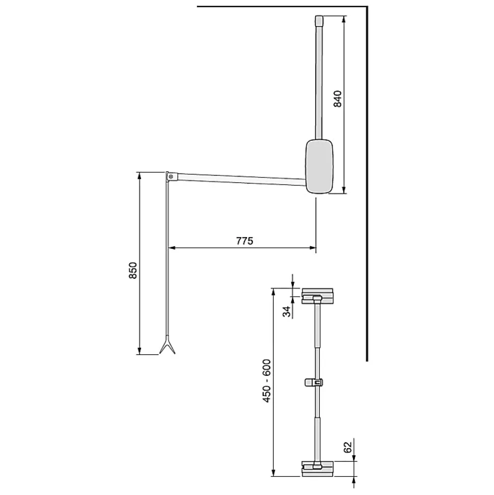 Emuca Penderie rabattable pour armoire Sling, 450 - 600, Titane , Acier et Plastique.