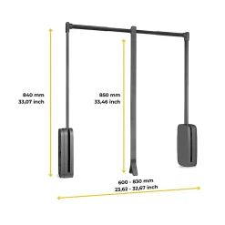 Emuca Penderie rabattable pour armoire Sling, 600 - 830, Titane , Acier et Plastique.