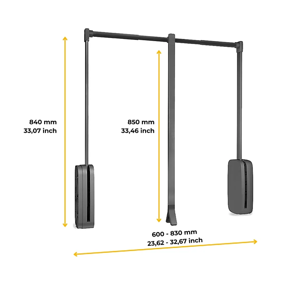 Emuca Penderie rabattable pour armoire Sling, 600 - 830, Titane , Acier et Plastique.
