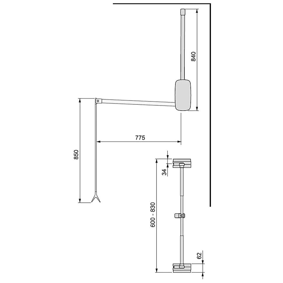 Emuca Penderie rabattable pour armoire Sling, 600 - 830, Titane , Acier et Plastique.