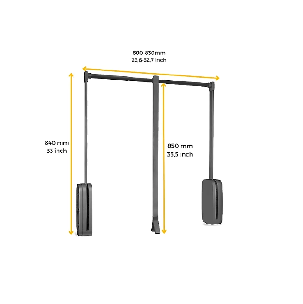 Emuca Penderie rabattable pour armoire Sling, 600 - 830, Titane , Acier et Plastique.