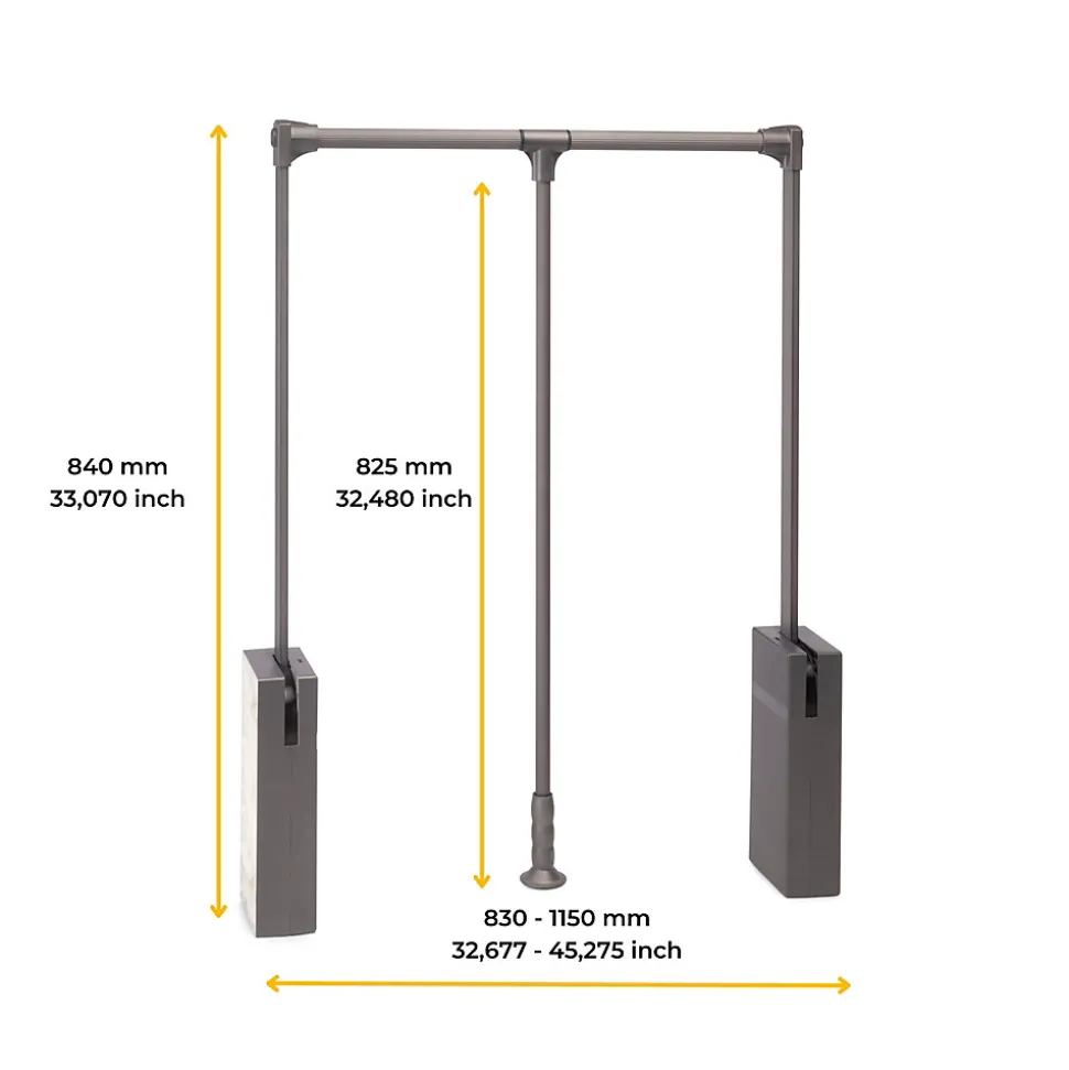 Emuca Penderie rabattable pour armoire Sway, 830 - 1150mm, Acier, Aluminium et Plastique, Peint en titane