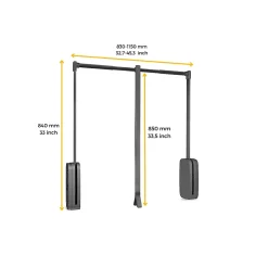 Emuca Penderie rabattable pour armoire Sling, 830 - 1150, Titane   , Acier et Plastique.