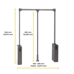 Emuca Penderie rabattable pour armoire Sway, 600 - 830mm, Acier, Aluminium et Plastique, Peint en titane