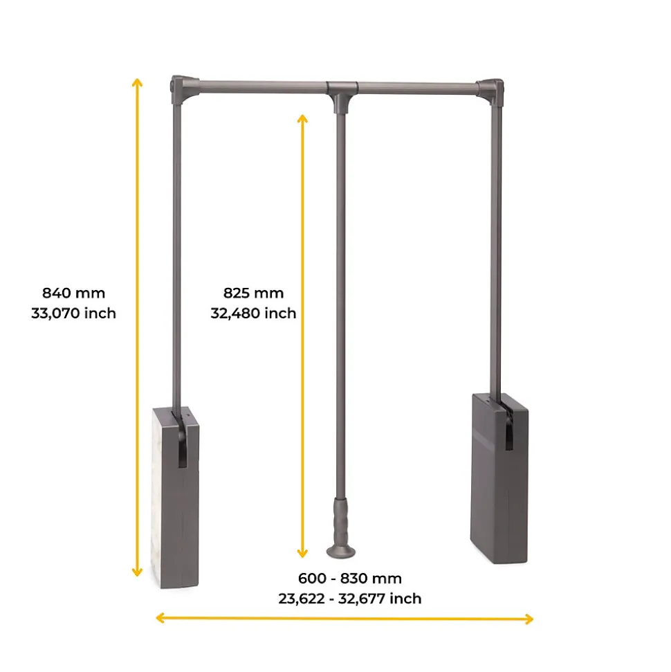 Emuca Penderie rabattable pour armoire Sway, 600 - 830mm, Acier, Aluminium et Plastique, Peint en titane