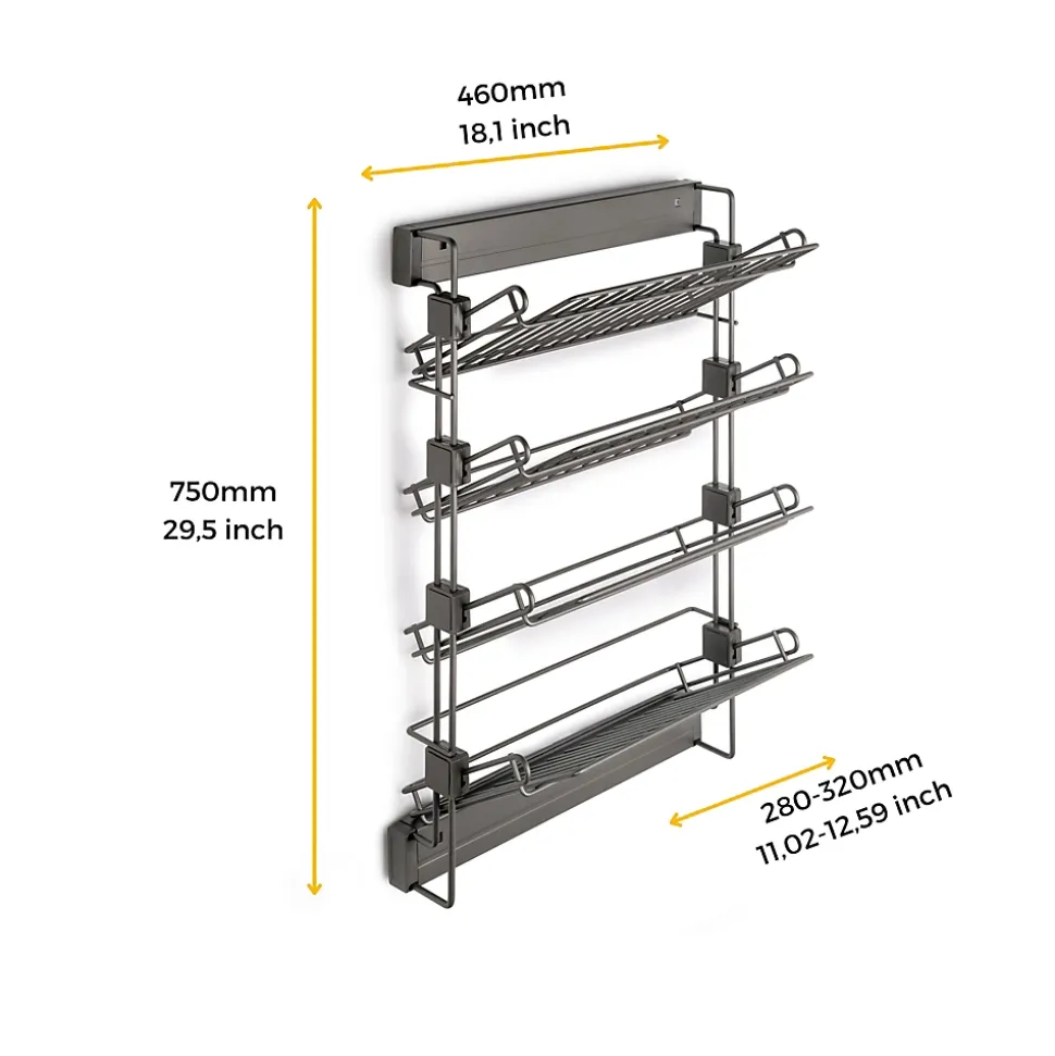 Emuca Porte-chaussures latéral coulissant pour placards et dressing Quartz, Gauche, Acier, Titane