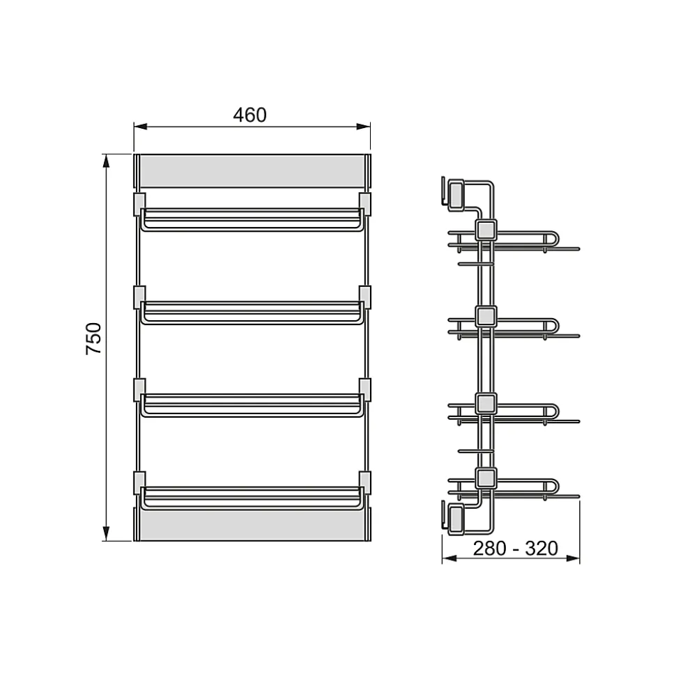 Emuca Porte-chaussures latéral coulissant pour placards et dressing Quartz, Gauche, Acier, Titane