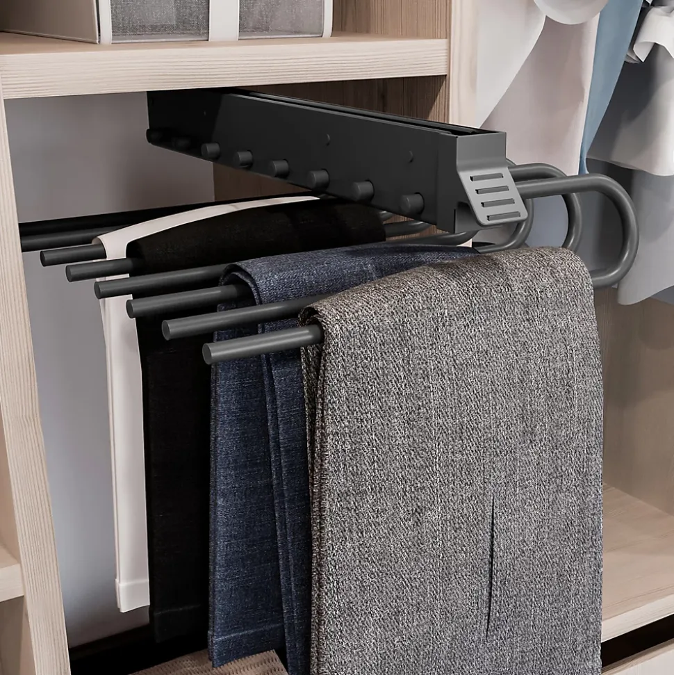 Emuca Porte-pantalons extractible, Droite, Peint en aluminium, Acier et Plastique.